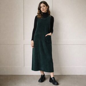 Vintage 90s Talbots Forest Green Corduroy Jumper Midi Dress 6